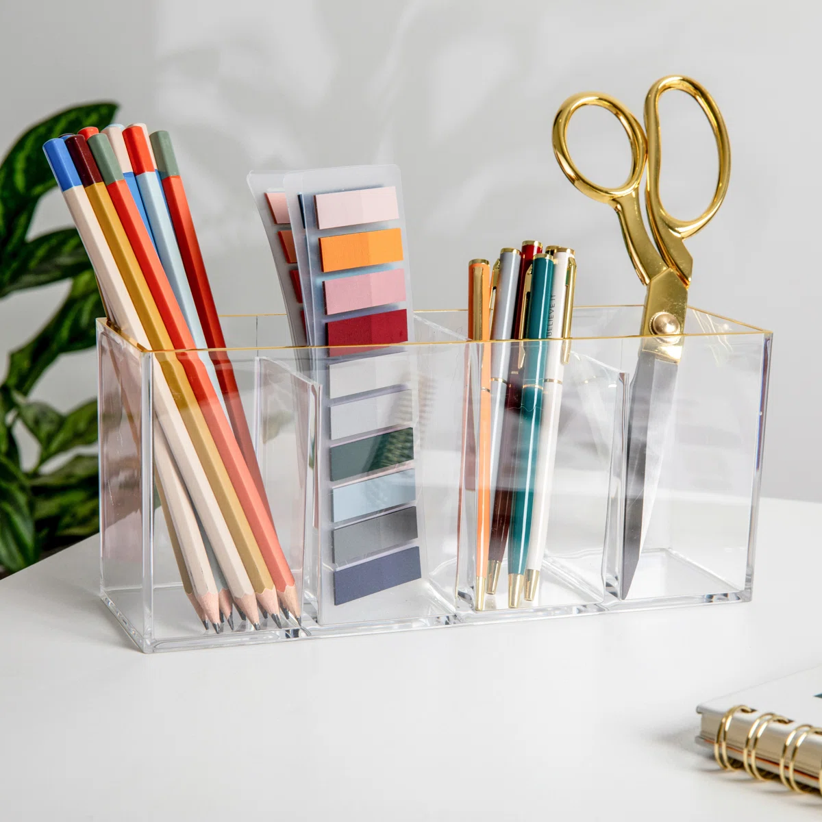 Pen Holder Office Desktop Organizer with Metallic Trim