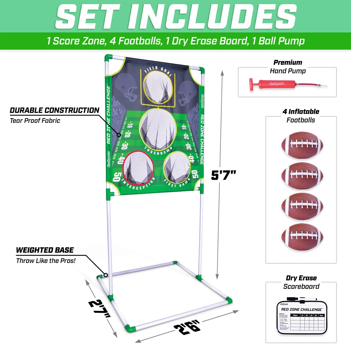8 Piece Red Zone Challenge Football Portable Goal Set - Image 2