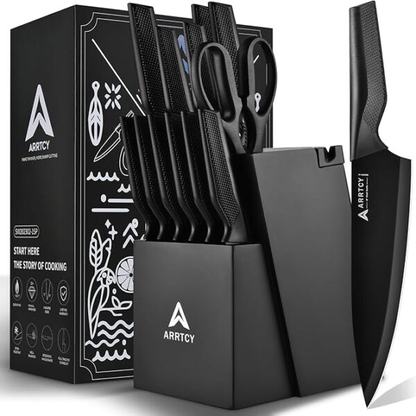 Knife Set - Kitchen Knife Set with Built-in Sharpener