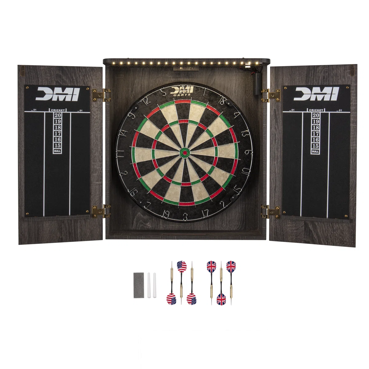 Sports Paris LED Lighted Bristle Dartboard and Cabinet Set with Darts - Image 2