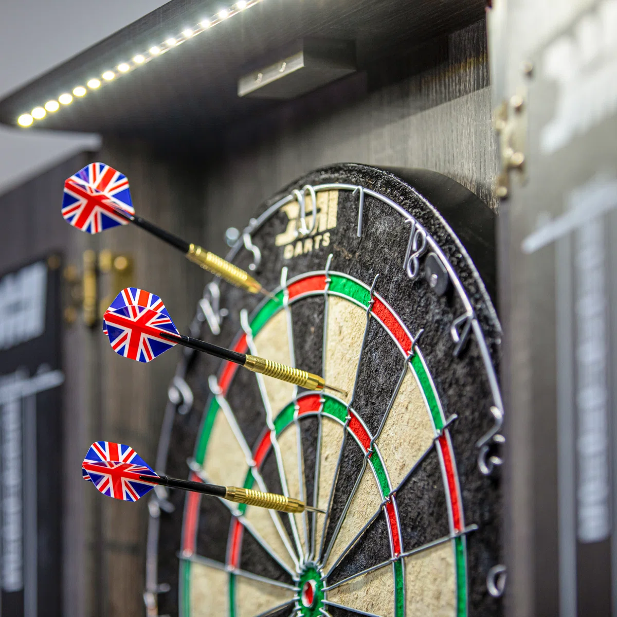 Sports Paris LED Lighted Bristle Dartboard and Cabinet Set with Darts - Image 3